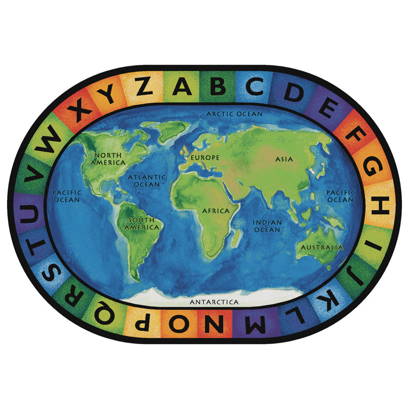 Circletime Around the World Premium Tufted Blue/Green Area Rug, Oval 8'3" x 11'8"