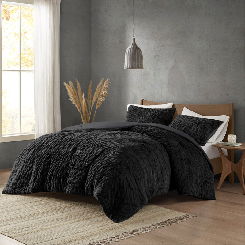 Ensemble d'édredon en duvet synthétique Queen, Grand édredon + 2 taies décoratives , Noir