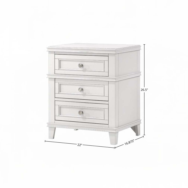 White 3 Drawer Nightstand