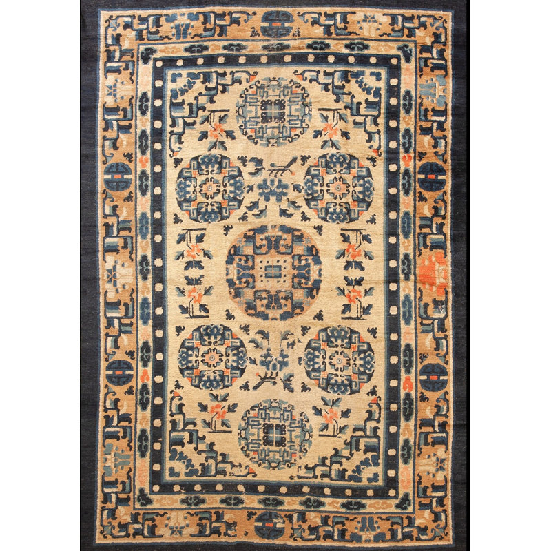 Antique Ningxia Chinese Geometric Knotted Rug