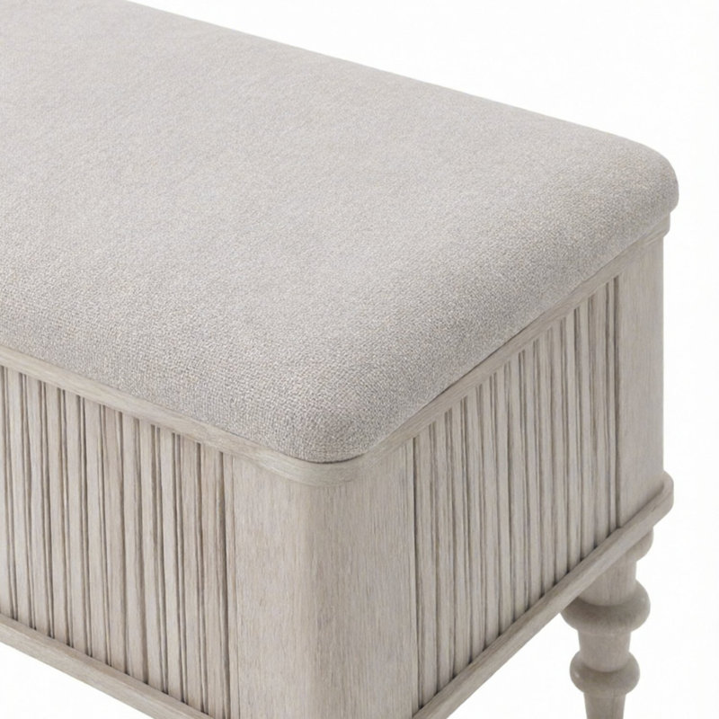 Banc de rangement avec repose-pieds en bois d'hévéa massif de 50,8 po avec siège en lin, banc de rangement pour chambre à coucher, range-chaussures pour chambre à coucher, salon, vestibule, garde-robe