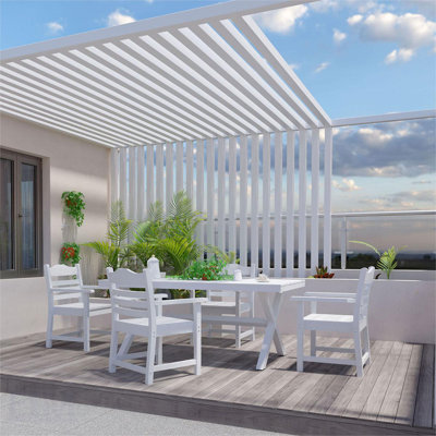 Patio Dining Chair With Armrest Set Of 2, All-Weather HIPS Material, Pure White Imitation Wood Grain Texture