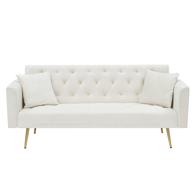  Canapé convertible 71 po en velours avec dossier réglable et 2 coussins, Beige