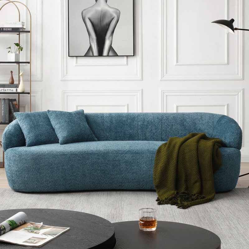 Curved Sofa, 3 Seat Cloud couch sofa Fabric Couch for Living Room, Light Blue Polyester Blend