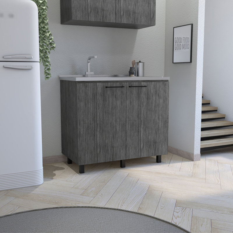 Évier utilitaire 2 avec armoire Napoles, comptoir en acier inoxydable, tablette intérieure Napoles