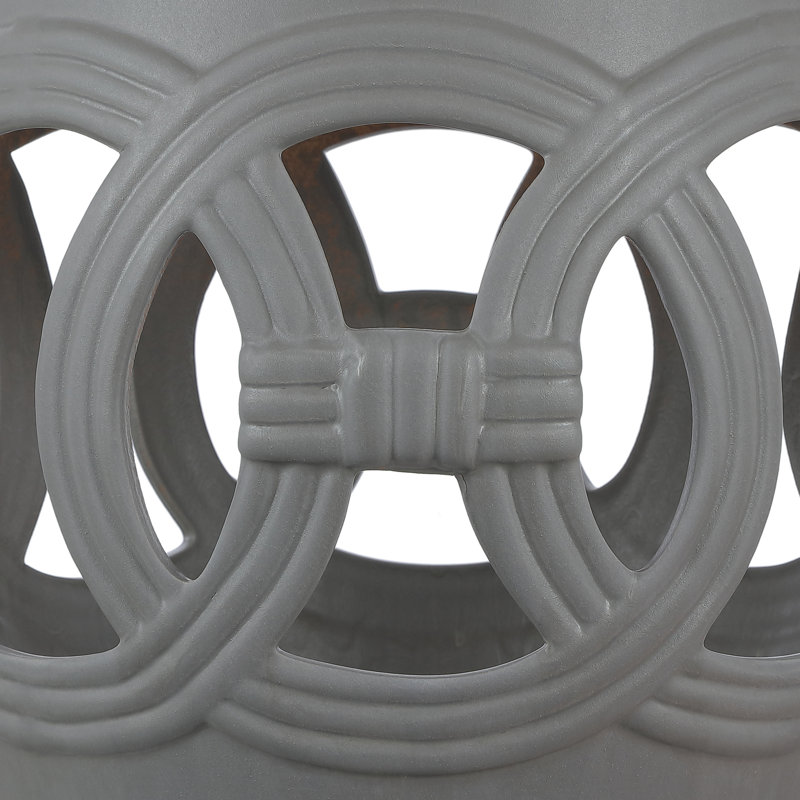 Lucky Coins - Tabouret de jardin 16 po avec cercles en céramique gris mat contemporain à découpes entrelacées, table d'appoint d'intérieur et d'extérieur, siège et support pour plante