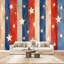 Papier peint adhésif pelez et collez patriotique rouge blanc bleu rayé étoiles blanches style rustique aquarelle art mural auto-adhésif et amovible