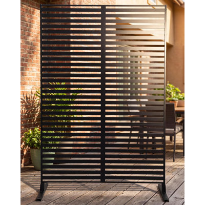 Écran d'intimité en métal antirouille pour l'extérieur - panneau de clôture en acier décoratif H 75 po x l 48 po - Paravent moderne pour terrasse, jardin, cour, balcon, piscine - noir, rayures horizontales