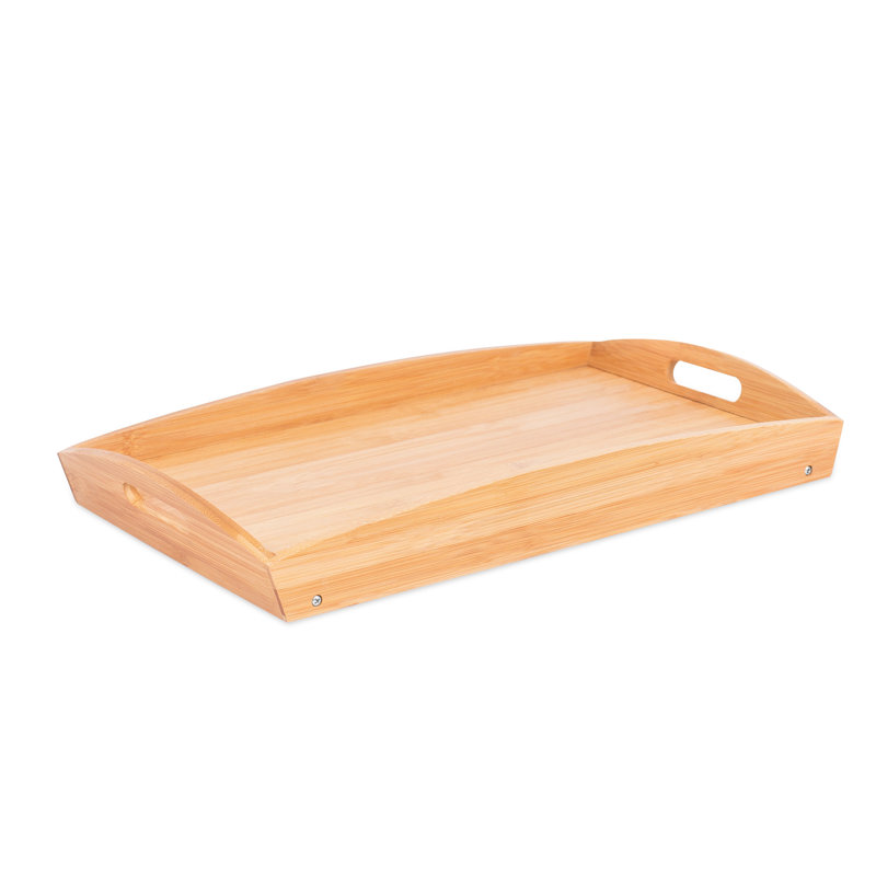 Plateau de service de petit-déjeuner pliable en bambou avec côtés incurvés en bois - finition naturelle, Naturel