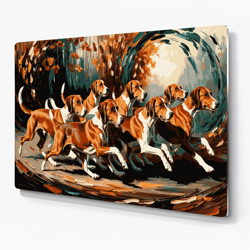 «Dogs American Foxhound», art mural en métal noir, H 24 po x l 36 po