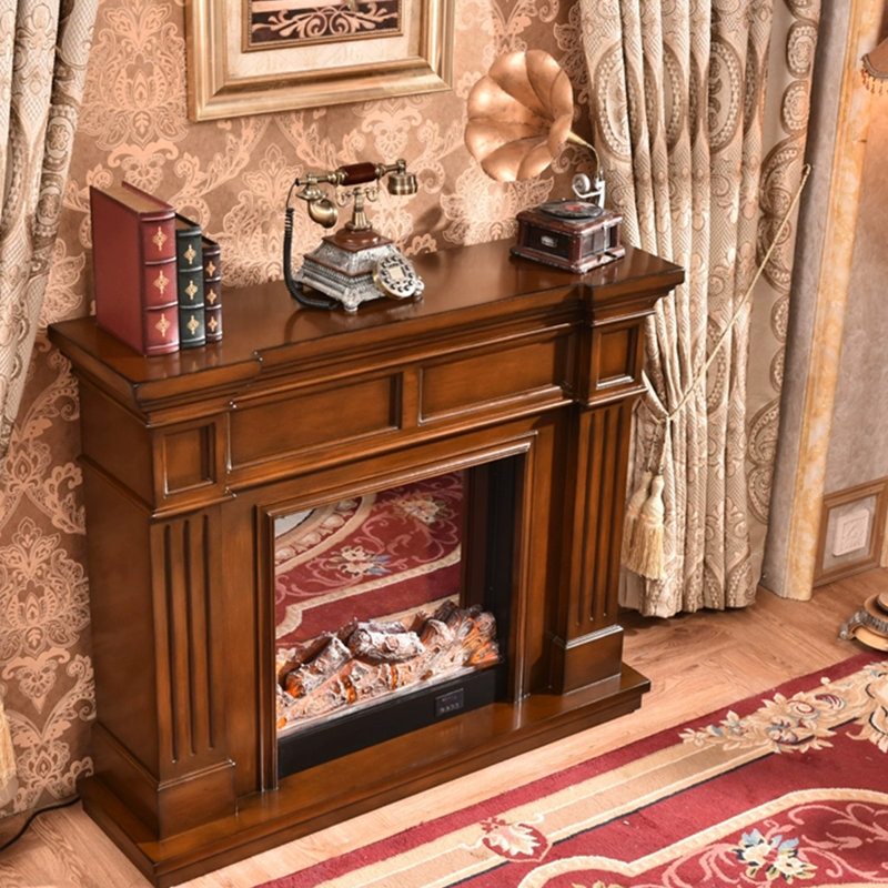 Walnut Solid Wood Freestanding Fireplace
