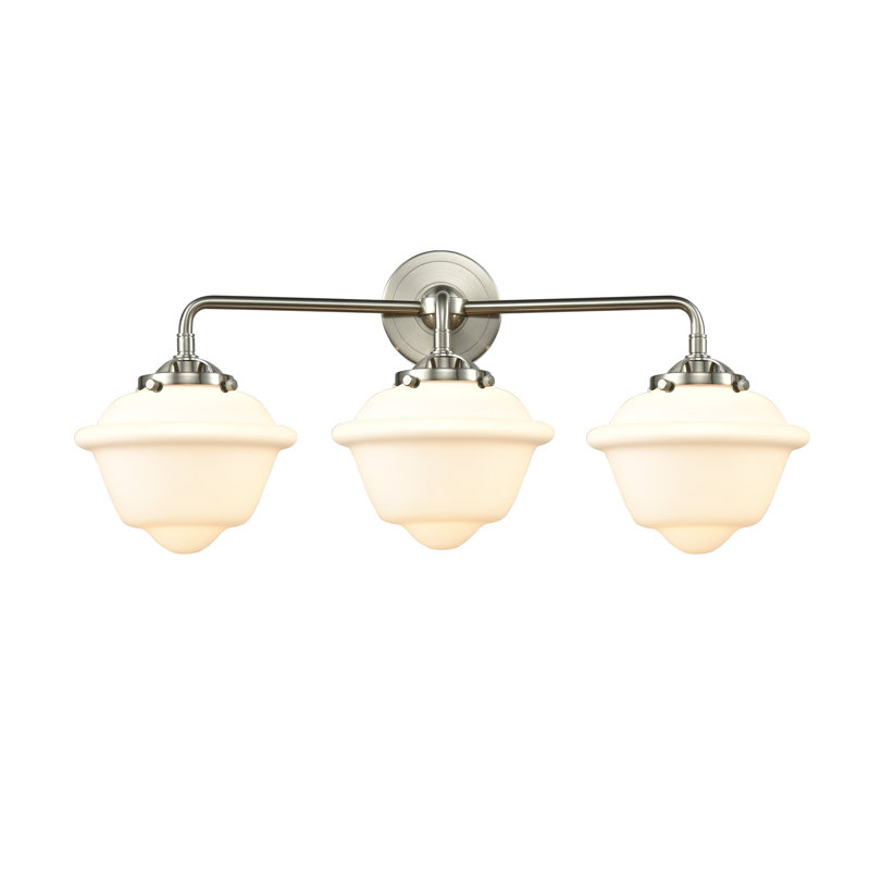 Éclairage pour salle de bain 3 lumières Baptiste, Blanc mat, DEL, Nickel satiné brossé