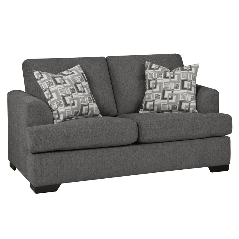 Canapé et causeuse en tissu Abilio, Polyester graphite