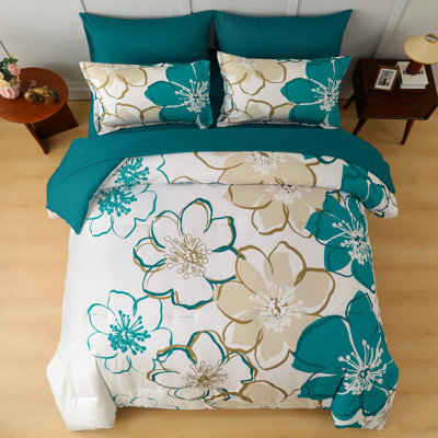 7-Piece Floral Comforter Set, Soft Microfiber Botanical Bedding Set with Sheets for All Seasons