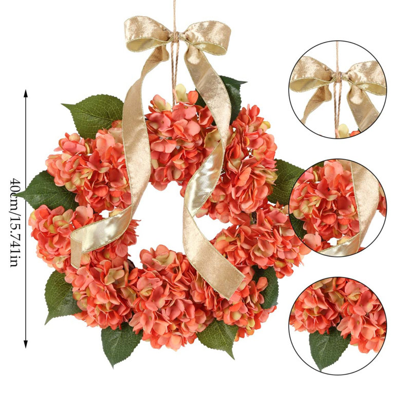 16 pouces couronne de l'Action de grâce automne hortensia Bowknot décoration guirlande de fleurs couronne porte de l'Action de grâce décoration