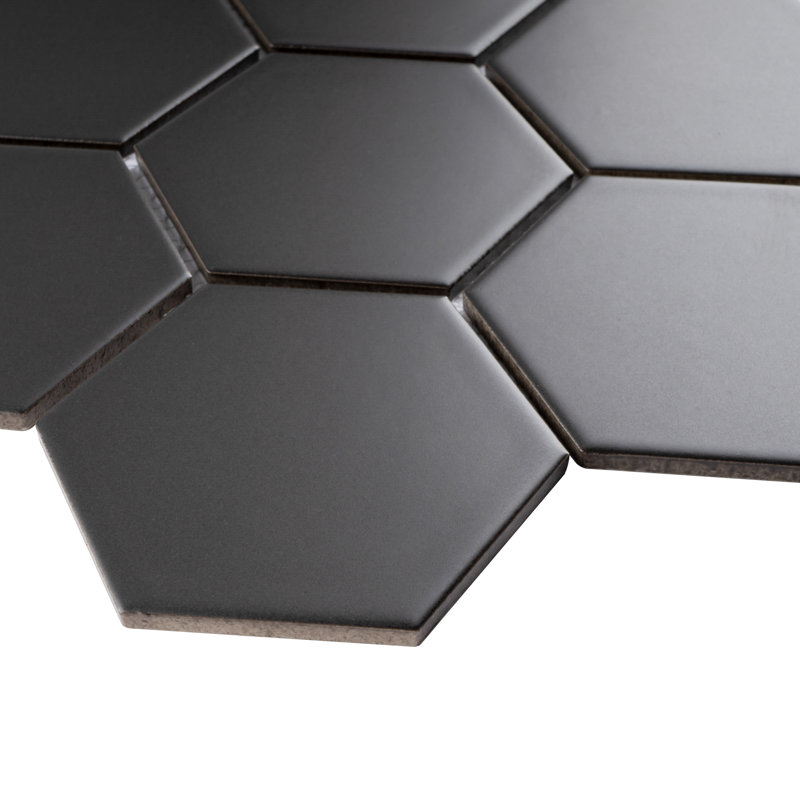 Porcetile 10.08 in. x 11.64 in. Honeycomb Matte Porcelain Mosaic Wall and Floor Tile, Gray Black