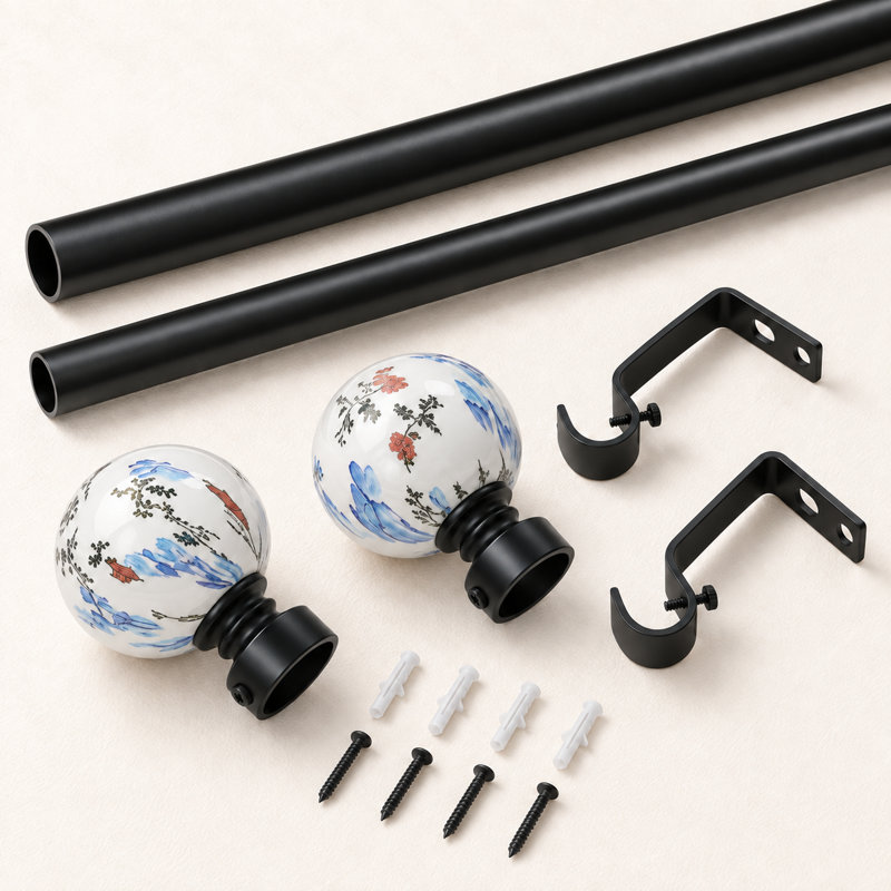Kronet Adjustable Single Curtain Rod with Globe Ball Finial, 48" - 84"