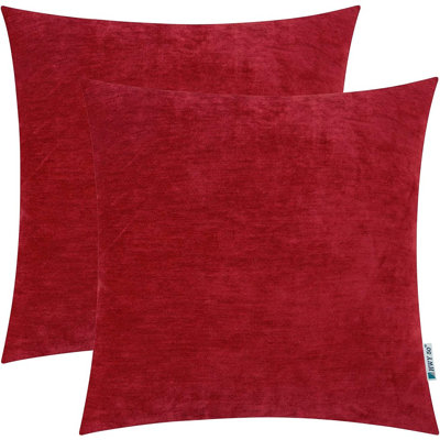 50 Red Decorative Throw Pillow Covers 18X18 Inch For Couch Bed Living Room, Chenille Soft Comfy Solid Square Throw Pillows Case Set Cushion Cover Pack Of 2