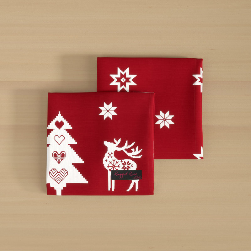 Camellia 100% Cotton Geometric Square Napkin, Red