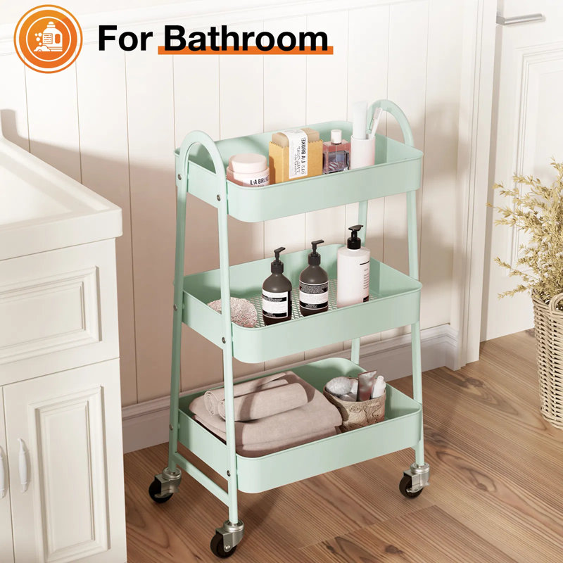 Chariot de rangement mobile avec roulettes verrouillables - Chariot utilitaire roulant en métal avec paniers en filet ventilés pour la cuisine, la salle de bain, le bureau et l'organisation de la maison