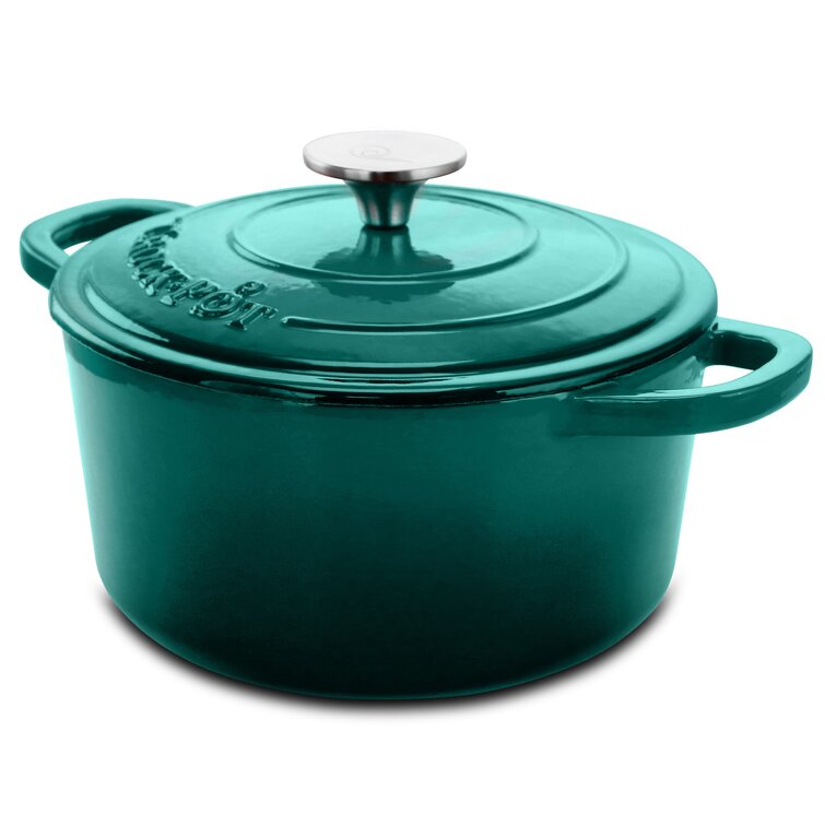 Crock Pot Artisan 5 Quart Round Enameled Cast Iron Braiser Pan with Self Basting Lid in Pistachio Green