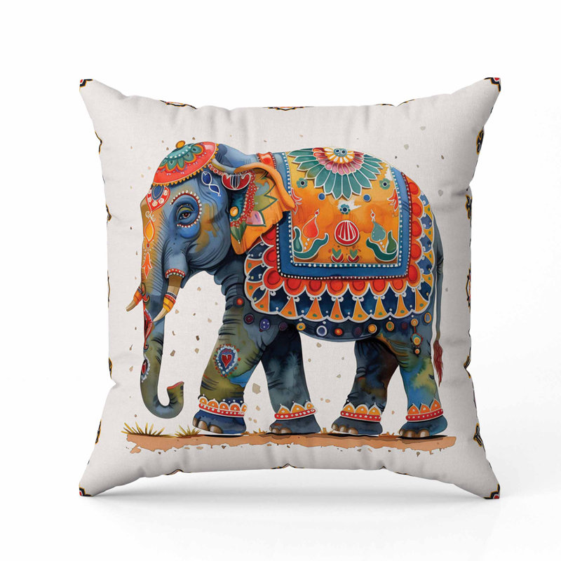 Coussin décoratif en faux suède, Bleu / beige / orange / crème, Carré 16 po