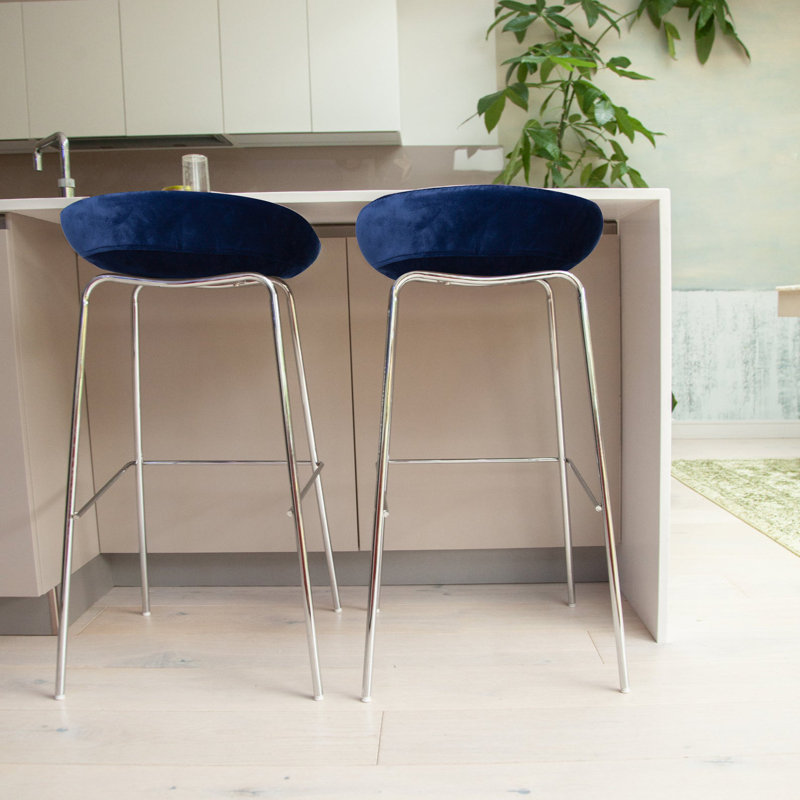 Ceniceros Upholstered Counter Stool with Metal Frame, Deep Blue, 2