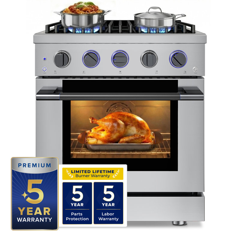 Hauslane 30" Gas Range In Black Stainless Steel | 4 Burners Up To 20,000 Btus | 4.2 Cu. Ft. Convection Oven With 5 Rack Positions | Convertible Ng/Lp | Cool-Touch Triple-Layer Door