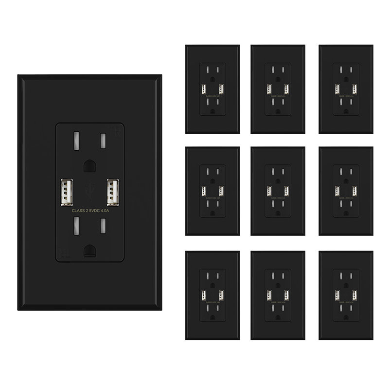 Prise inviolable avec port USB, Noir