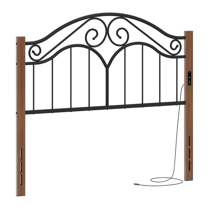 Vintage Platform Bed Metal Like Wood Headboard, Full