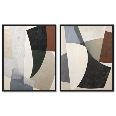 Combed and Swirled I & III Framed Canvas Print Modern Wall Decor Set by Art Remedy, Black Frame, 36 x 45