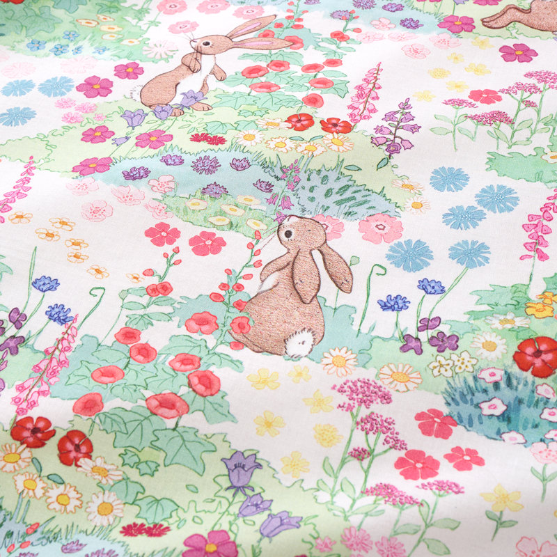 Meadow Bunnies Cotton Floral Duvet Cover Set with Pillowcases Included, Double