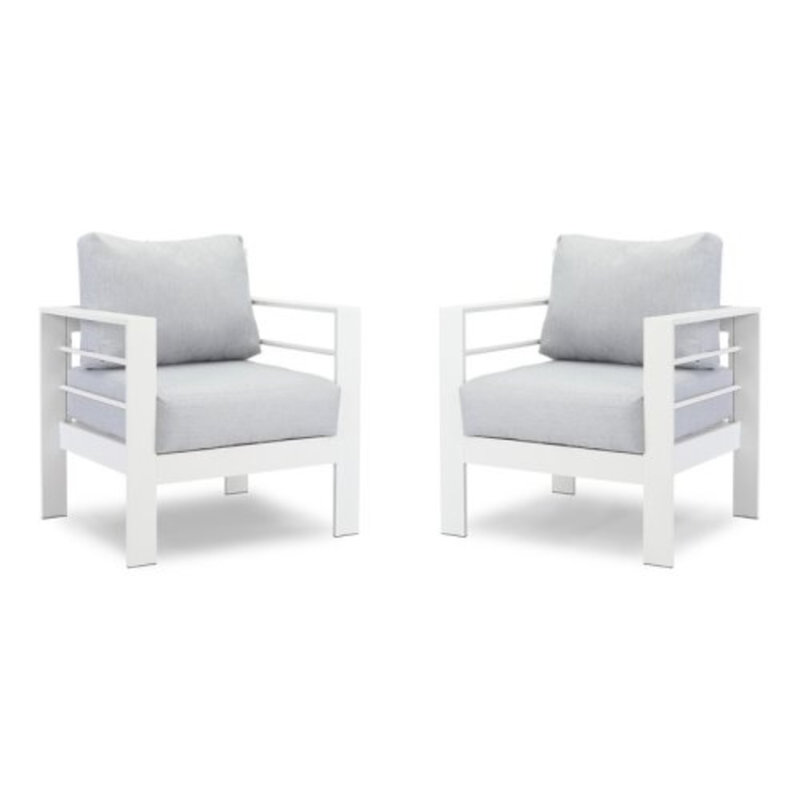 2-Pack 28" All-Weather Aluminum Patio Armchairs With Thick Dark Gray Cushions & Gray Frame, Gray, Gray