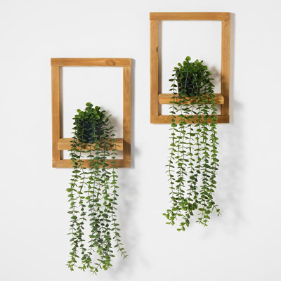 2 Pack Shelves With Fake Hanging Plants For Wall Decor, Modern Farmhouse Wall Art For Living Room, Bathroom