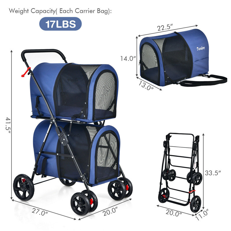 Foldable Pet Stroller with, Blue
