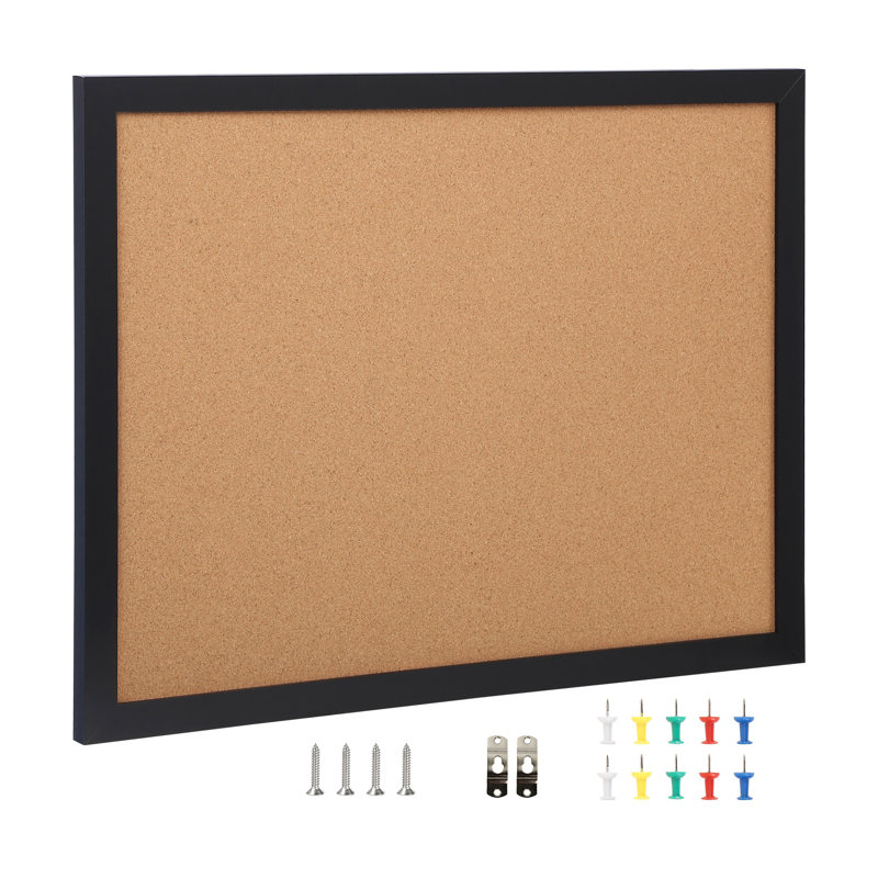 Tableau d'affichage en liège 36 x 24 pouces avec surface haute densité - babillard en bois aggloméré noir pour l'organisation au bureau, à la maison et à l'école