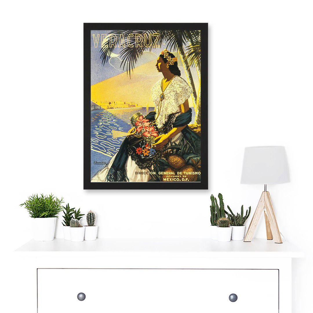 Vintage Travel Advert Veracruz Mexico Beach Tropical by Value Does Not Apply - Single Picture Frame Print