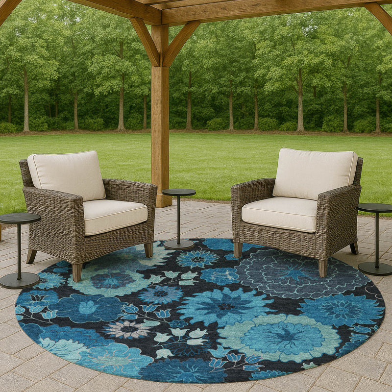 Machine Washable Indoor/Outdoor Chantille ACN2295 Floral Rug, Round 8'