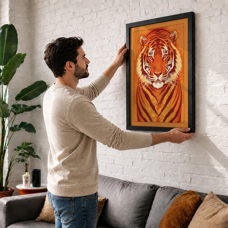 Tiger's Gaze Modern - Framed Print, A2 - 59.4 x 42.0 cm, Walnut
