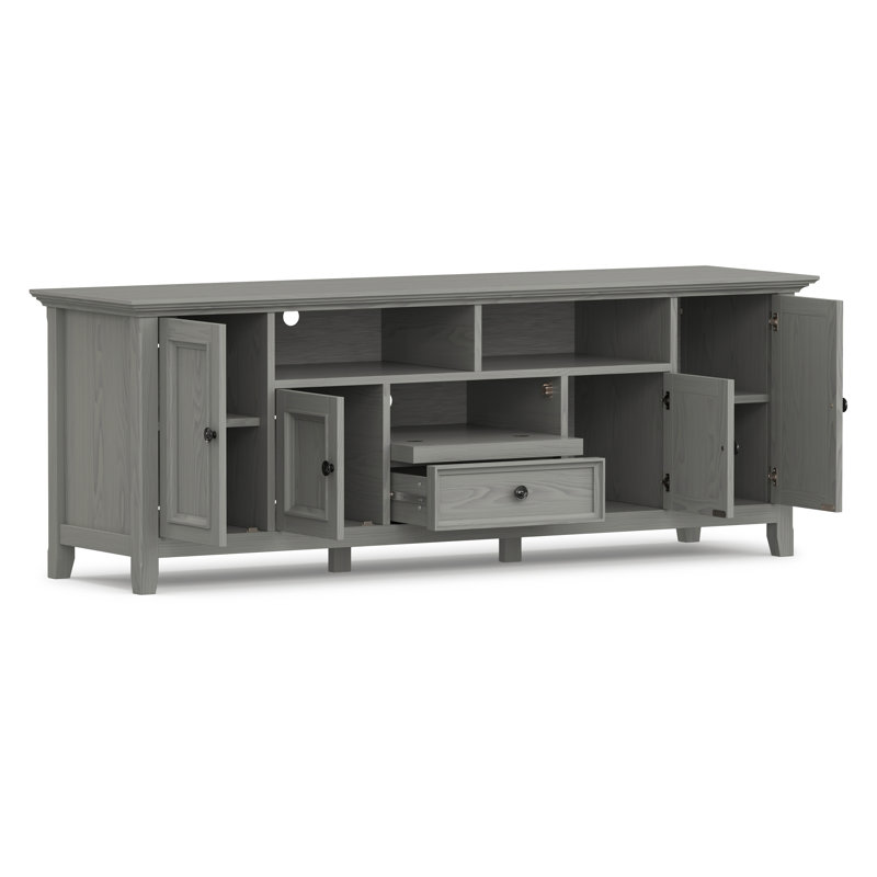 Amherst 72"W Solid Wood Transitional TV Stand for TVs up to 80" with 2 Cabinets, 2 Drawers, and Adjustable Shelves, Fog Gray