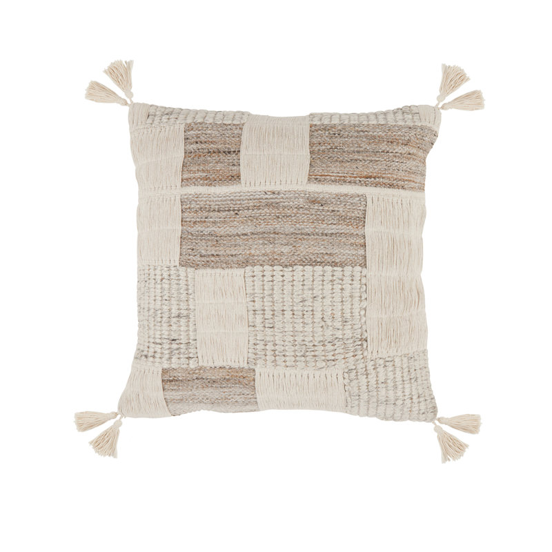 Lamar 22" Hand Embroidered Throw Pillow, Gray/Ivory