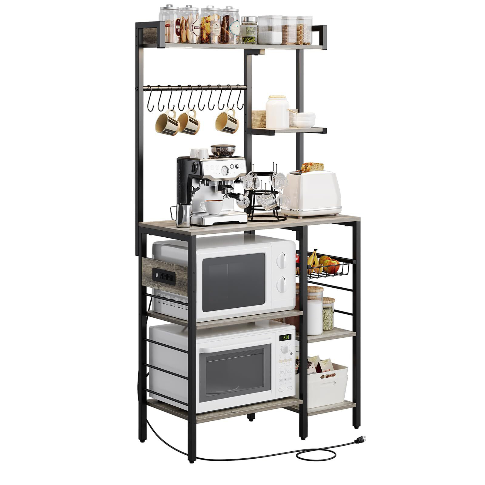 17 Stories Bakers Rack With Power Outlet, Kitchen Bakers Rack Microwave ...