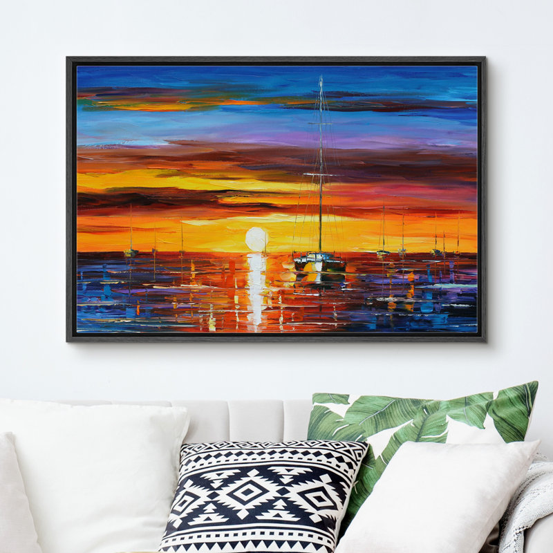 Océan côtier au coucher du soleil, impressions sur toile pour salon, chambre à coucher, décor M14, Cadre flottant noir