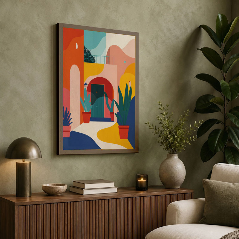 Moroccan Courtyard Modern - Wrapped Canvas, 24x16 - 61.0 x 40.6 cm, Cream Border