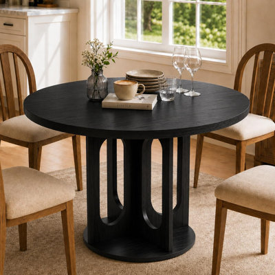 Table de salle à manger de 47 po pour 4 personnes, table de cuisine en bois à piédestal moderne avec base en arche ouverte, table de salle à manger de style maison de campagne, appartement et coin-repas