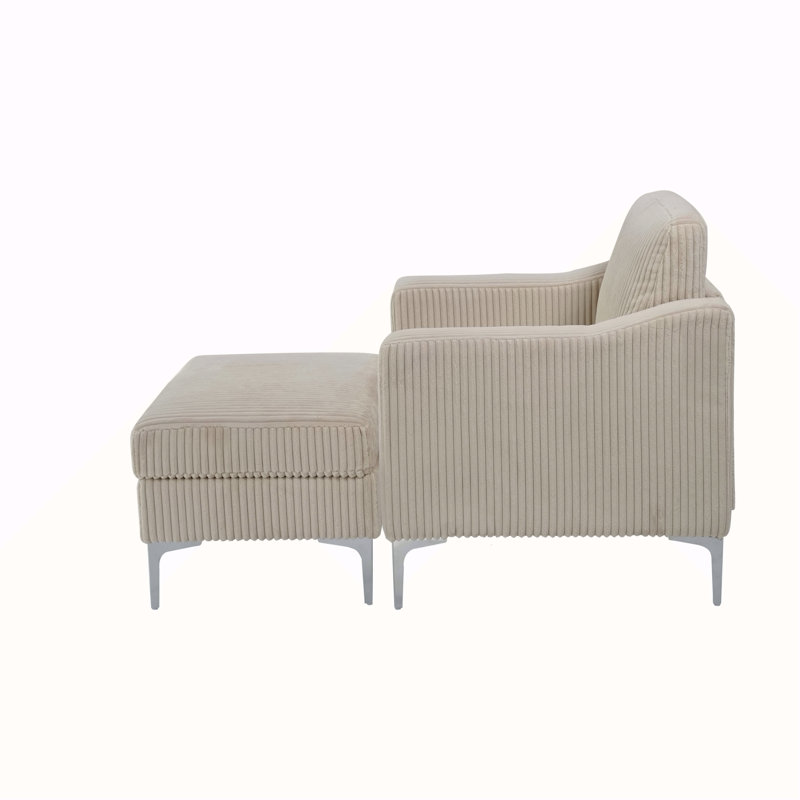 Canapé modulaire convertible en velours côtelé avec repose-pieds modulaire, beige, Beige