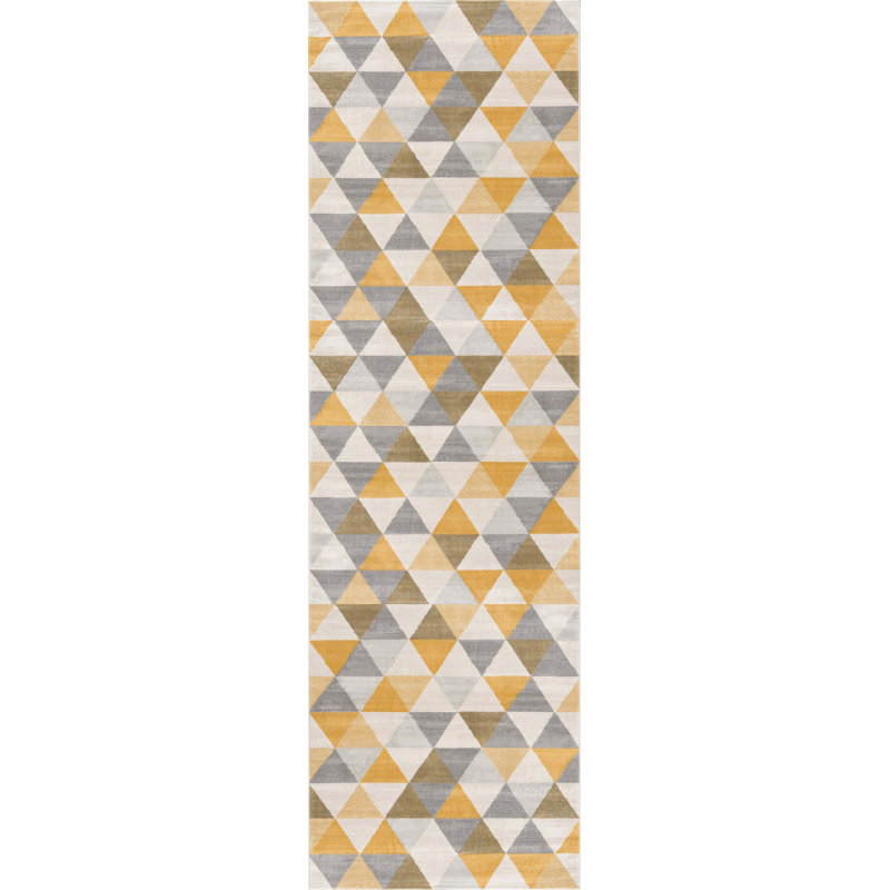 Tapis jaune à motif abstrait Ayo, Tapis de couloir 2 pi 3 po x 15 pi