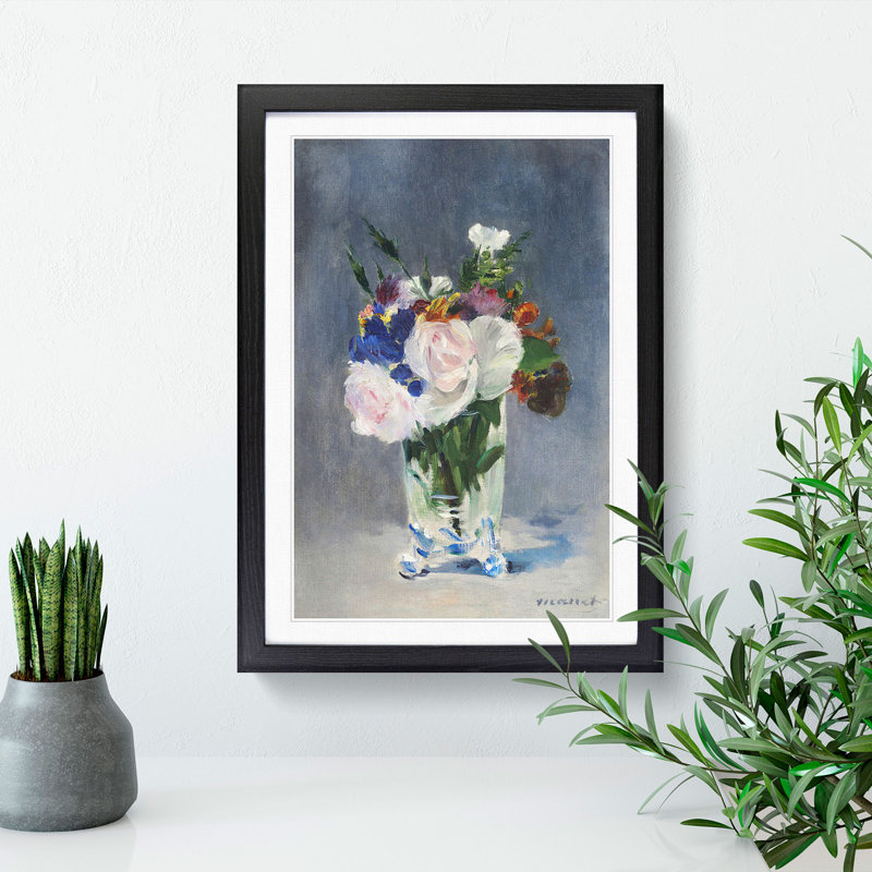 Flowers in a Crystal Vase by Edouard Manet - Picture Frame Graphic Art, Black Framed, 48cm H x 36cm W x 2cm D
