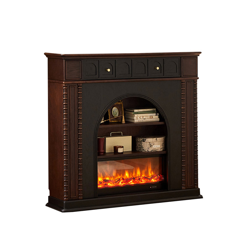 Nut-Brown Solid Wood Freestanding Fireplace