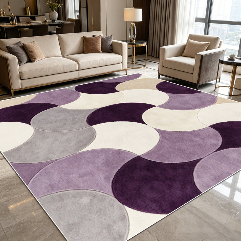 1PC overlapping rounded geometric oval purple grey beige off-white area rugs for Living Room, Soft and Comfortable, Suitable for all seasons, easy-to-maintain, machine washable Indoor floor mat, Under Table Farmhouse suitable for living room, dining...